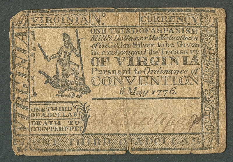 Virginia Colonial of May 6, 1776, $1/3